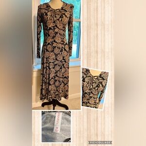 Long sleeve, soft cotton black floral dress